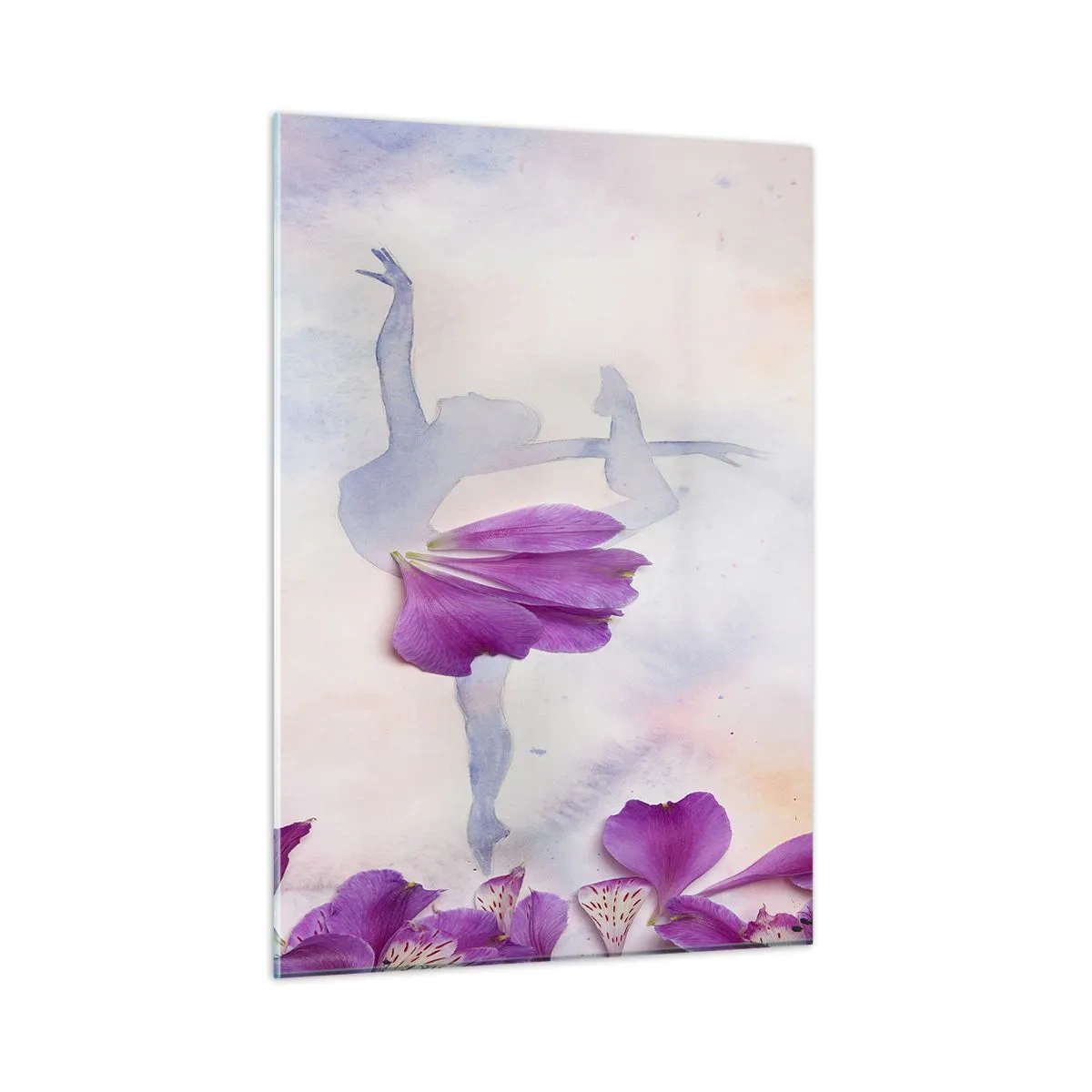 Impression sur verre - Image sur verre - Silhouette d'une ballerine avec une fleur dans une composition artistique - 50x70cm - Délicat comme une fleur - Décoration murale moderne pour le salon et la chambre ARTTOR