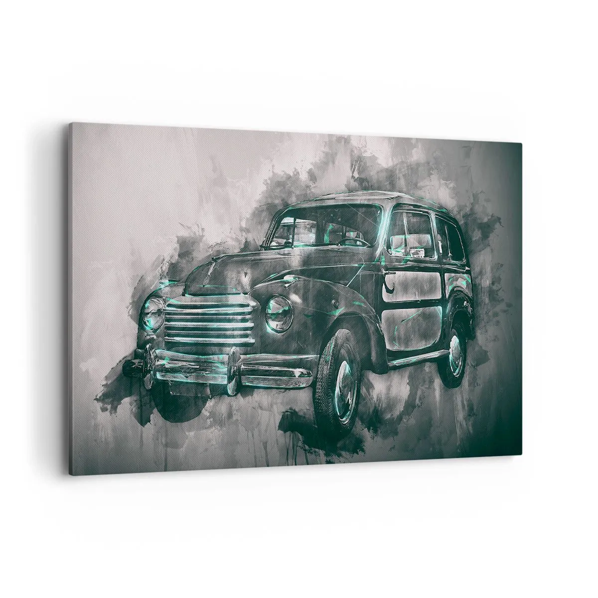 Impression sur toile - Image sur toile - Une voiture rétro classique avec un décor artistique - 120x80cm - Ancêtre respecté - Décoration murale moderne pour le salon et la chambre ARTTOR