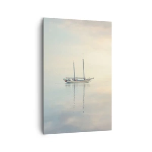 Impression sur toile - Image sur toile - Un bateau sur une mer calme dans une douce lumière - 80x120cm - Dans une mer de silence - Décoration murale moderne pour le salon et la chambre ARTTOR