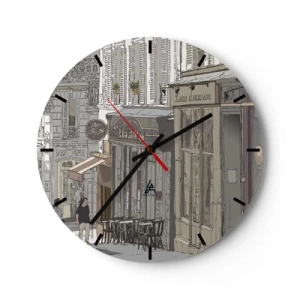 Horloge murale - Pendule murale - Une rue avec un café de style artistique - 30x30cm - Joie de la ville - Décoration murale moderne pour le salon, la cuisine et la chambre ARTTOR