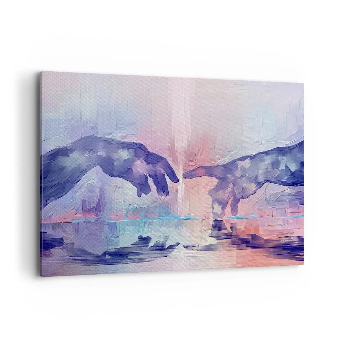 Impression sur toile - Image sur toile - Mains symboliques aux couleurs abstraites, faisant référence au thème de la création - 120x80cm - Divine étincelle de vie - Décoration murale moderne pour le salon et la chambre ARTTOR