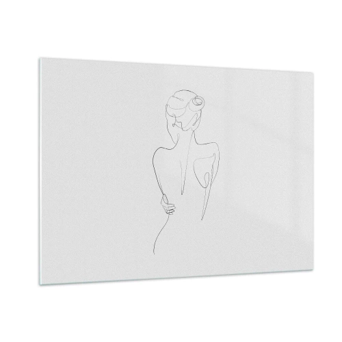 Impression sur verre - Image sur verre - Un croquis délicat d'une seule ligne d'une femme de dos. - 100x70cm - Musique corporelle - Décoration murale moderne pour le salon et la chambre ARTTOR