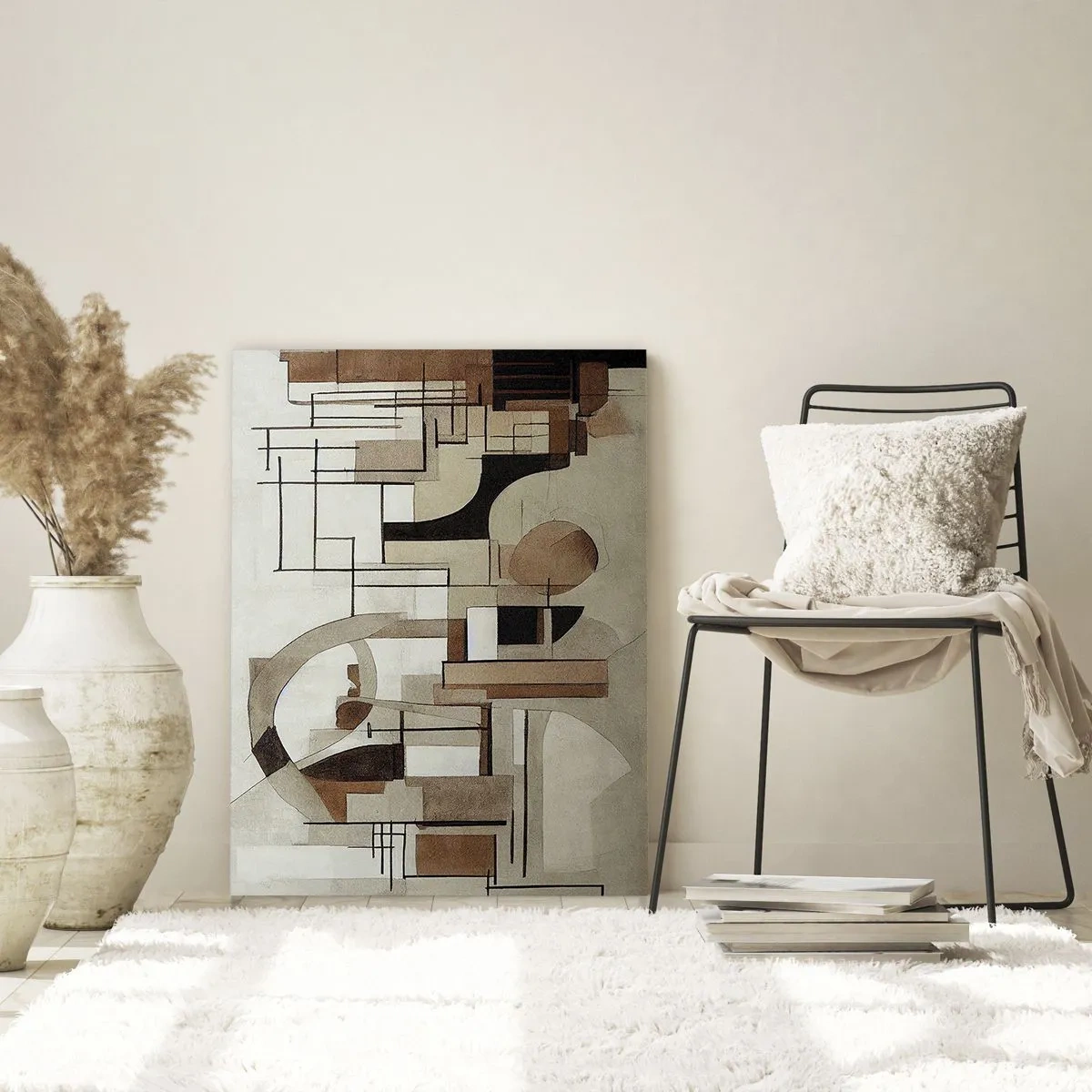 Impression sur verre - Image sur verre - Paysage géométrique dans les tons marron et beige - 50x70cm - Paysage urbain 2.0 - Décoration murale moderne pour le salon et la chambre ARTTOR