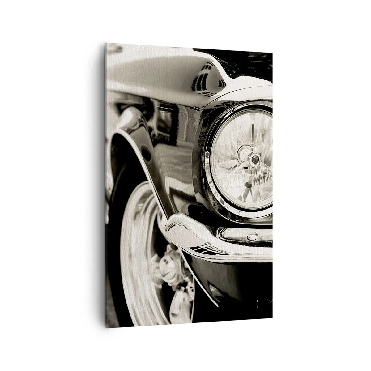 Impression sur toile - Image sur toile - Une voiture classique emblématique en noir et blanc élégant - 80x120cm - Brillance permanente - Décoration murale moderne pour le salon et la chambre ARTTOR