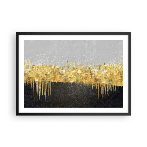 Affiche dans un cadre noir - Poster - Composition abstraite dans les tons d'or et de noir - 70x50cm - Vers l'intérieur et vers le haut - Décoration murale moderne pour le salon et la chambre ARTTOR
