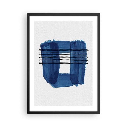 Affiche dans un cadre noir - Poster - Composition abstraite dans les tons de bleu - 50x70cm - Composition noire-bleue - Décoration murale moderne pour le salon et la chambre ARTTOR