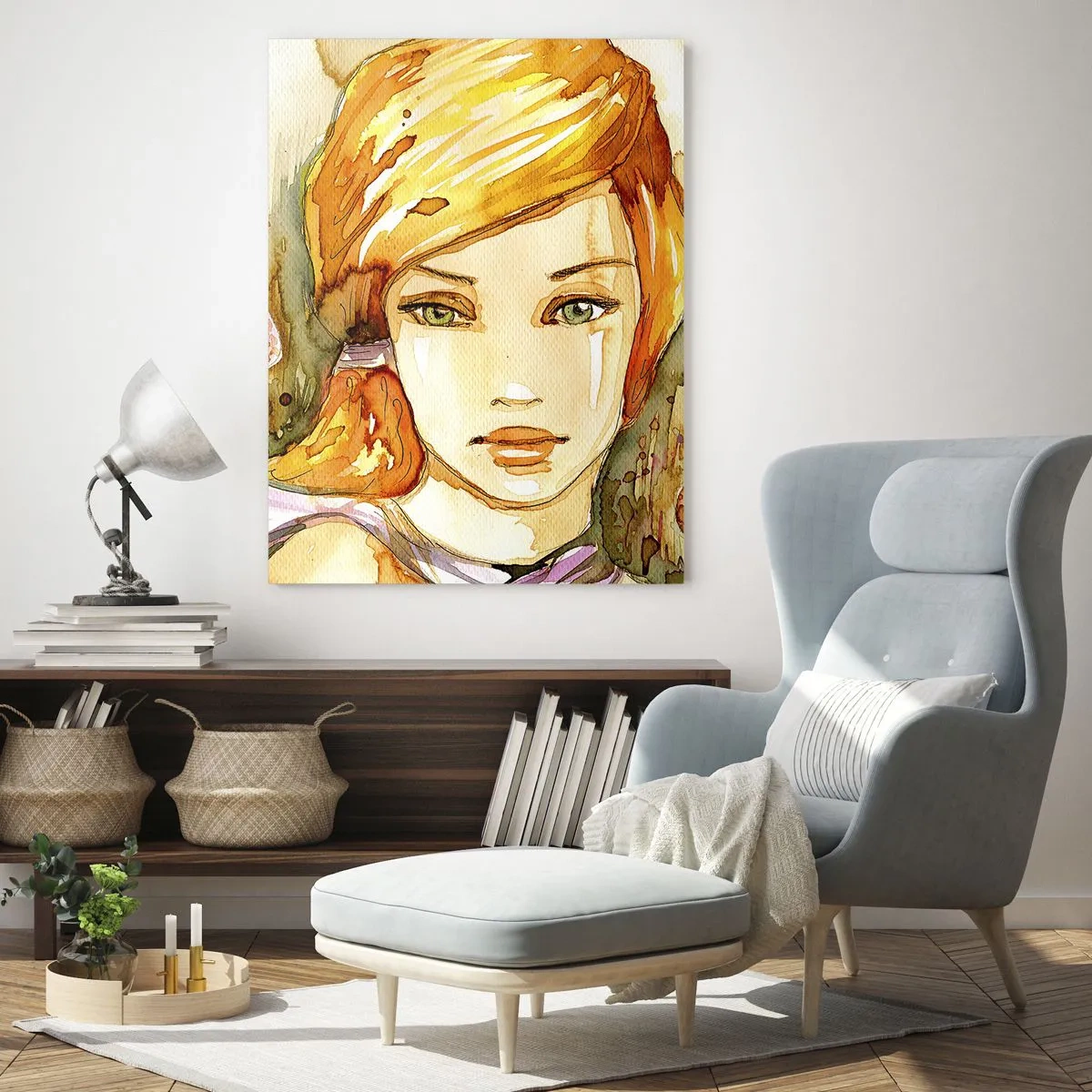 Impression sur verre - Image sur verre - Portrait d'une femme dans un style aquarelle avec abstraction - 50x70cm - Un regard émeraude qui calme la colère - Décoration murale moderne pour le salon et la chambre ARTTOR