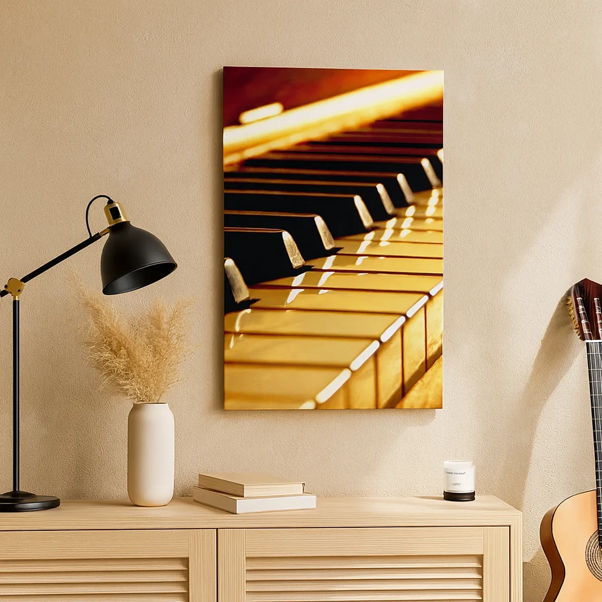 Impression sur toile - Image sur toile - Clavier de piano sous un éclairage doré - 50x70cm - Des possibilités infinies - Décoration murale moderne pour le salon et la chambre ARTTOR