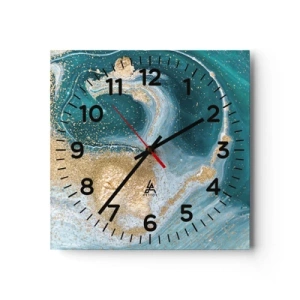Horloge murale - Pendule murale - Tourbillon d'or et de turquoise - 40x40 cm