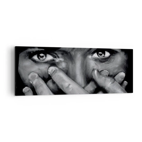Impression sur toile - Image sur toile - Portrait en noir et blanc d'une femme se couvrant le visage avec ses mains. - 140x50cm - Je ne dirai pas qui a peint - Décoration murale moderne pour le salon et la chambre ARTTOR