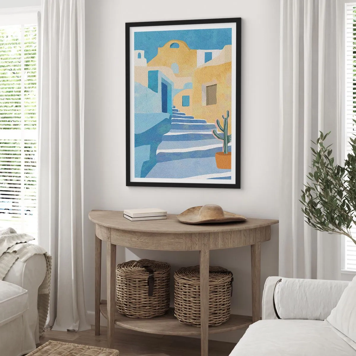 Affiche dans un cadre noir - Poster - Architecture méditerranéenne aux couleurs pastel - 50x70cm - Une journée dans une ville arabe - Décoration murale moderne pour le salon et la chambre ARTTOR