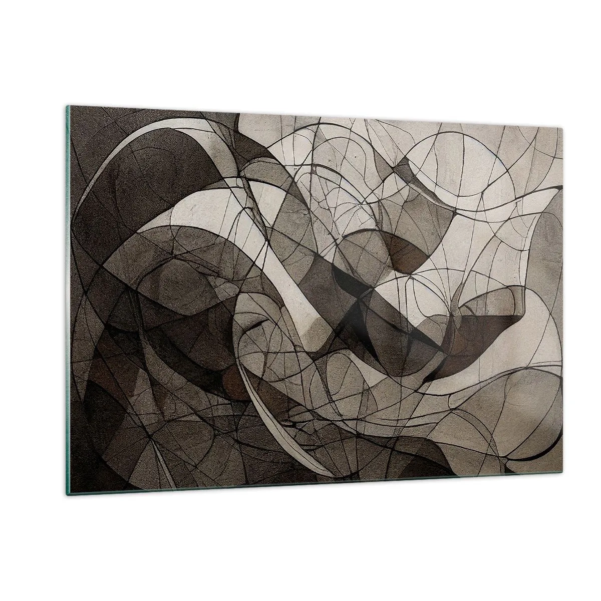 Impression sur verre - Image sur verre - Une composition abstraite de lignes organiques dans des tons terreux. - 120x80cm - Circulation des couleurs de la terre - Décoration murale moderne pour le salon et la chambre ARTTOR