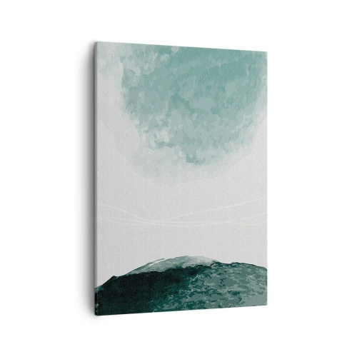 Impression sur toile - Image sur toile - Une délicate composition abstraite dans des tons de vert avec des formes subtiles sur un fond clair. - 50x70cm - Rencontre avec le brouillard - Décoration murale moderne pour le salon et la chambre ARTTOR