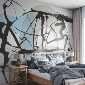 Papier Peint Photo Premium Sand - Graphique abstrait avec du noir et du bleu sur un fond clair - 100x70cm - Bleu malgré tout - Décoration murale moderne pour le salon et la chambre ARTTOR