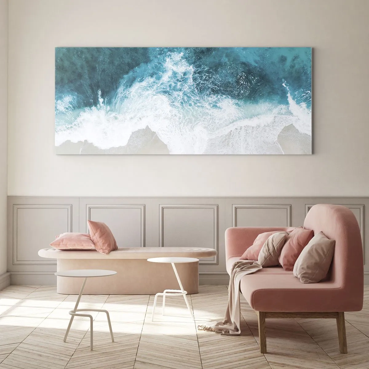 Impression sur verre - Image sur verre - Vagues turquoise de l'océan sur du sable clair - 140x50cm - Caresse naturelle - Décoration murale moderne pour le salon et la chambre ARTTOR