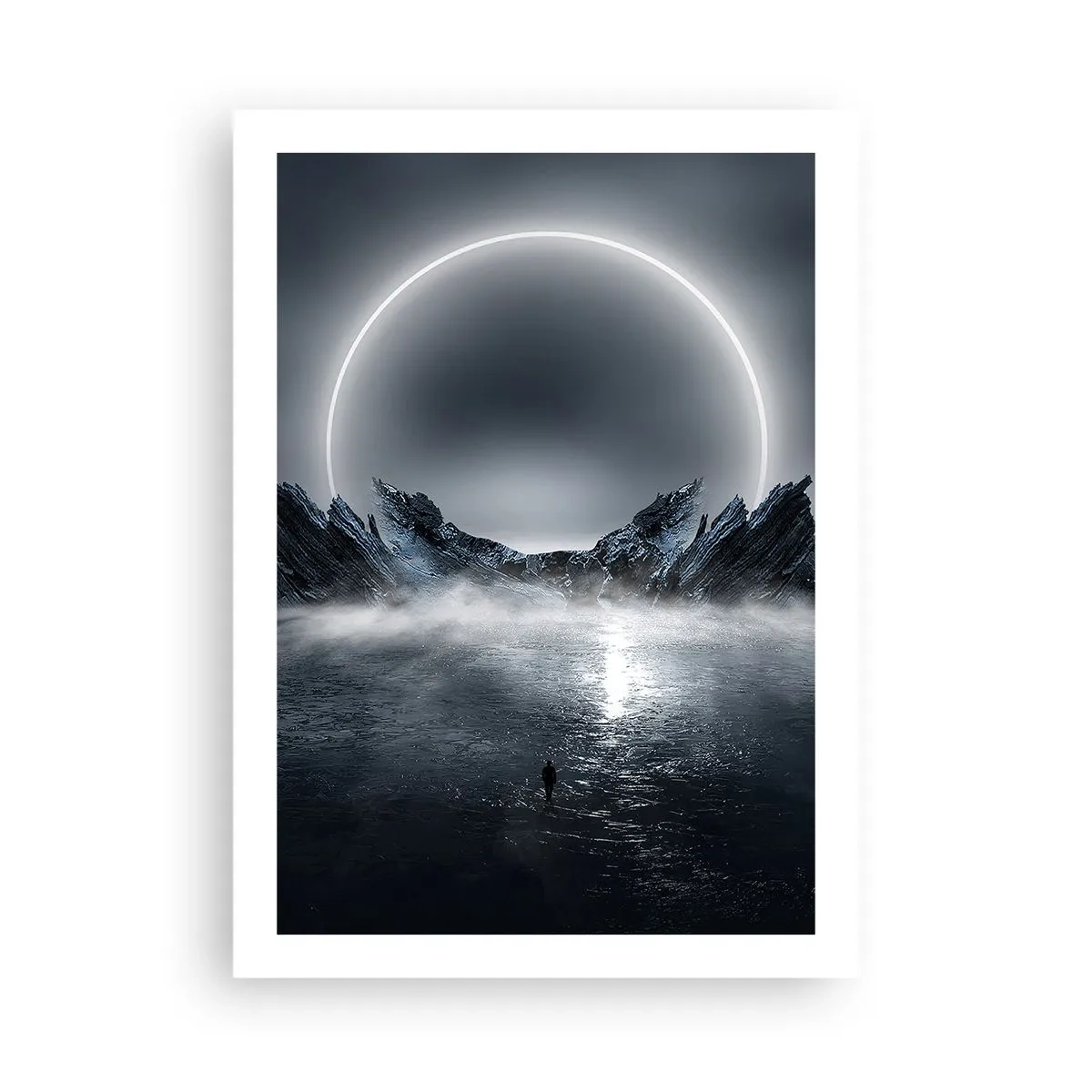 Affiche - Poster - Un paysage mystérieux avec un cercle lumineux dans le ciel - 50x70cm - La fin de l'histoire - Décoration murale moderne pour le salon et la chambre ARTTOR