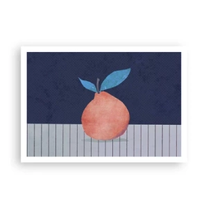 Affiche - Poster - Fruit abstrait sur fond de couleurs contrastées et de lignes droites. - 100x70cm - Convexité et plan - Décoration murale moderne pour le salon et la chambre ARTTOR