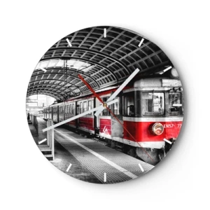Horloge murale - Pendule murale - Train rouge à la gare dans un style industriel - 30x30cm - C'est peut-être le voyage de votre vie ? - Décoration murale moderne pour le salon, la cuisine et la chambre ARTTOR
