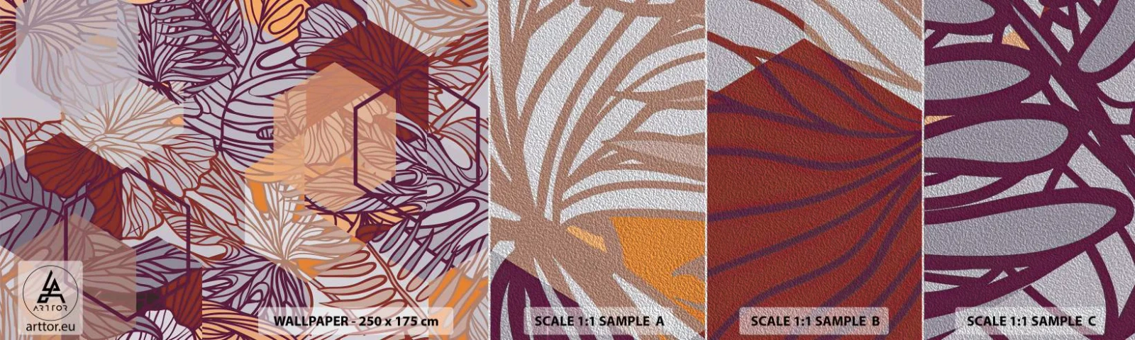 Échantillon de Papier Peint Premium Sand - Relation impossible entre la géométrie et la nature - Abstraction, Graphique, Feuilles - 100x30 cm