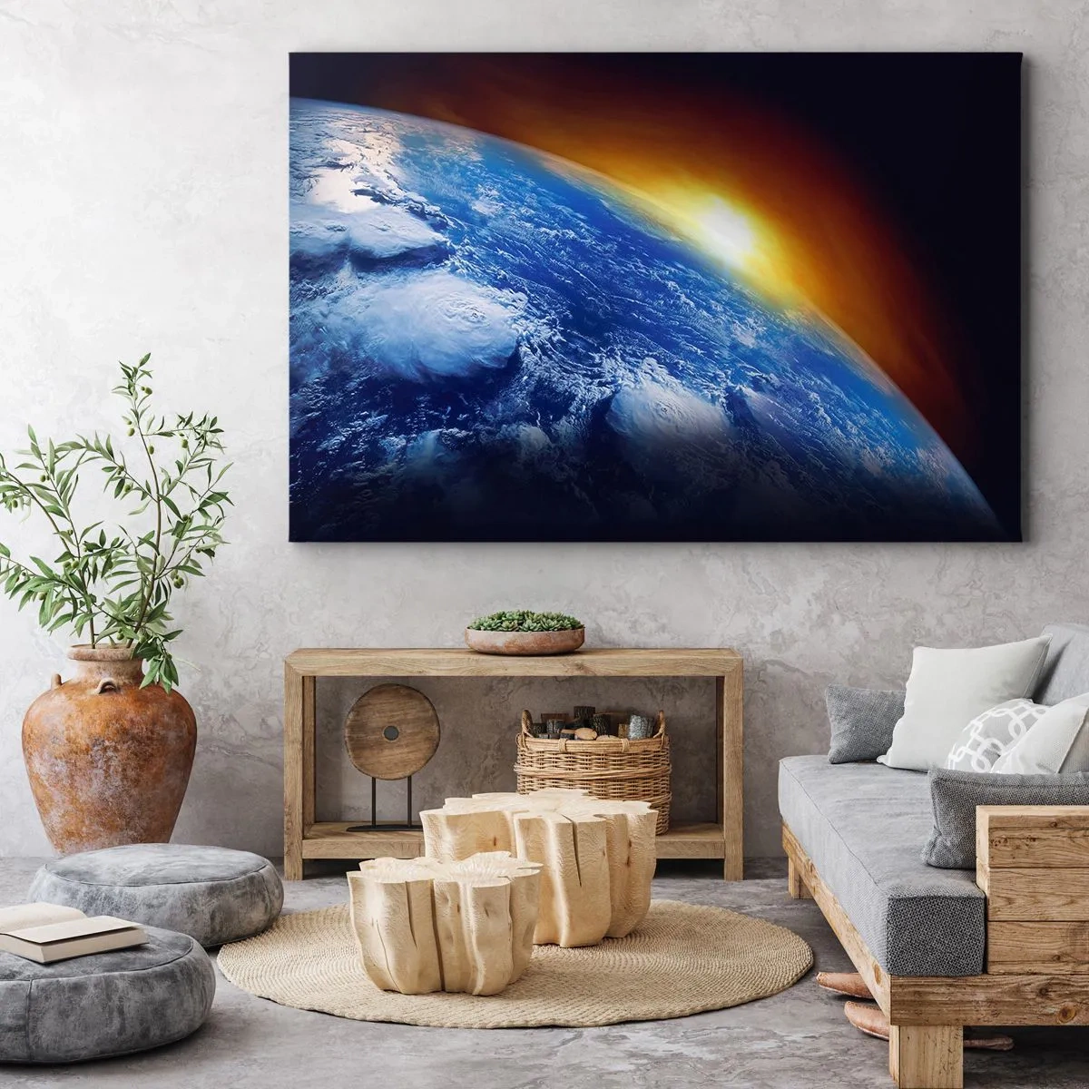 Impression sur toile - Image sur toile - Vue de la Terre depuis l'espace au coucher du soleil - 100x70cm - Lever de soleil sur la planète bleue - Décoration murale moderne pour le salon et la chambre ARTTOR