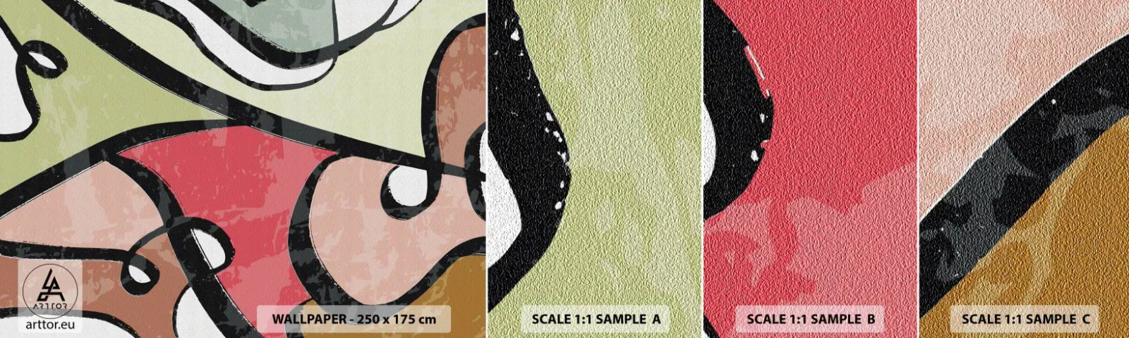 Échantillon De Papier Peint Standard Eco - Pirouettes parmi les couleurs - Abstraction, Morceau, Moderne - 100x30 cm