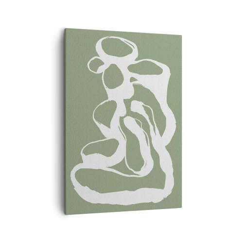 Impression sur toile - Image sur toile - Formes organiques en blanc sur fond vert - 50x70cm - L'appel de l'espace - Décoration murale moderne pour le salon et la chambre ARTTOR