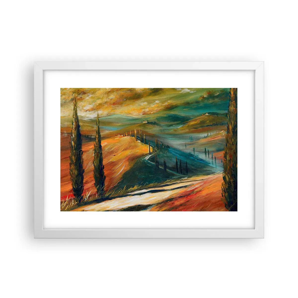 Affiche dans un cadre blanc - Poster - paysage toscan - 40x30 cm
