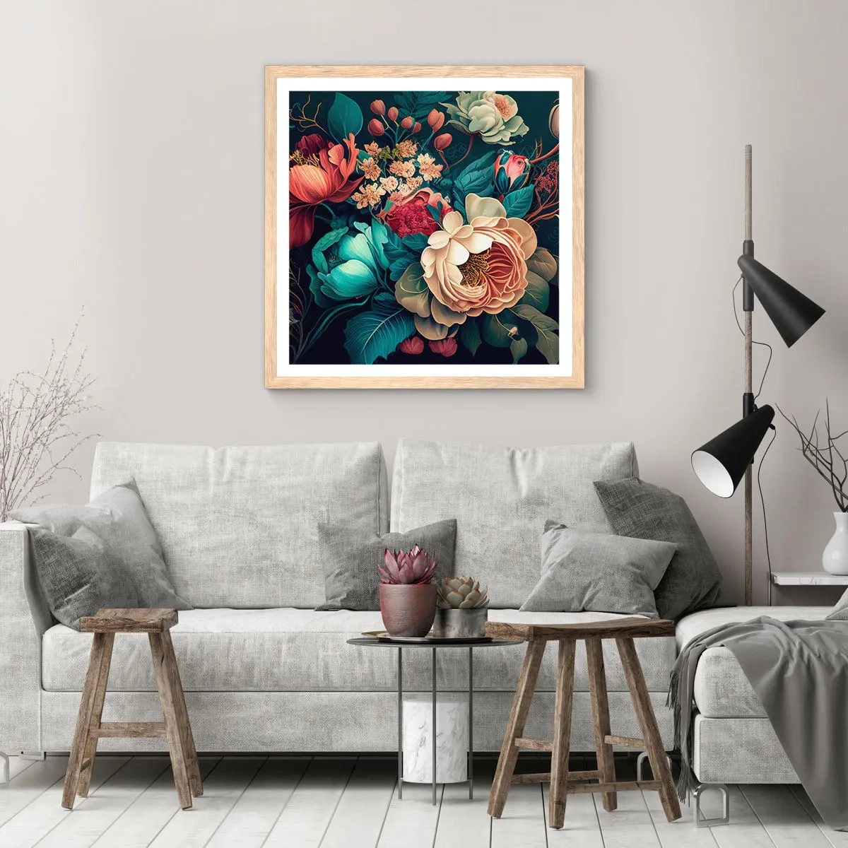 Affiche dans un chêne clair - Poster - le charme du 19ème siècle - 60x60 cm