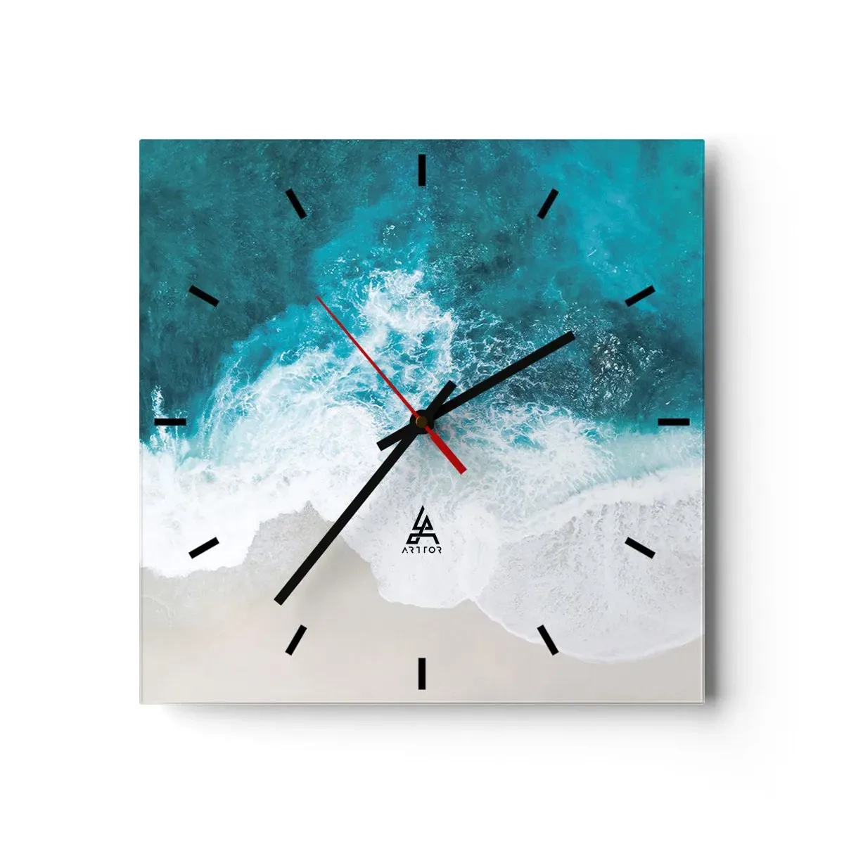 Horloge murale - Pendule murale - Vagues turquoise de l'océan sur du sable clair - 30x30cm - Caresse naturelle - Décoration murale moderne pour le salon et la chambre ARTTOR