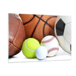 Impression sur verre - Image sur verre - Un ensemble de ballons de sport sur fond blanc - 120x80cm - Le football nous connecte ! - Décoration murale moderne pour le salon et la chambre ARTTOR