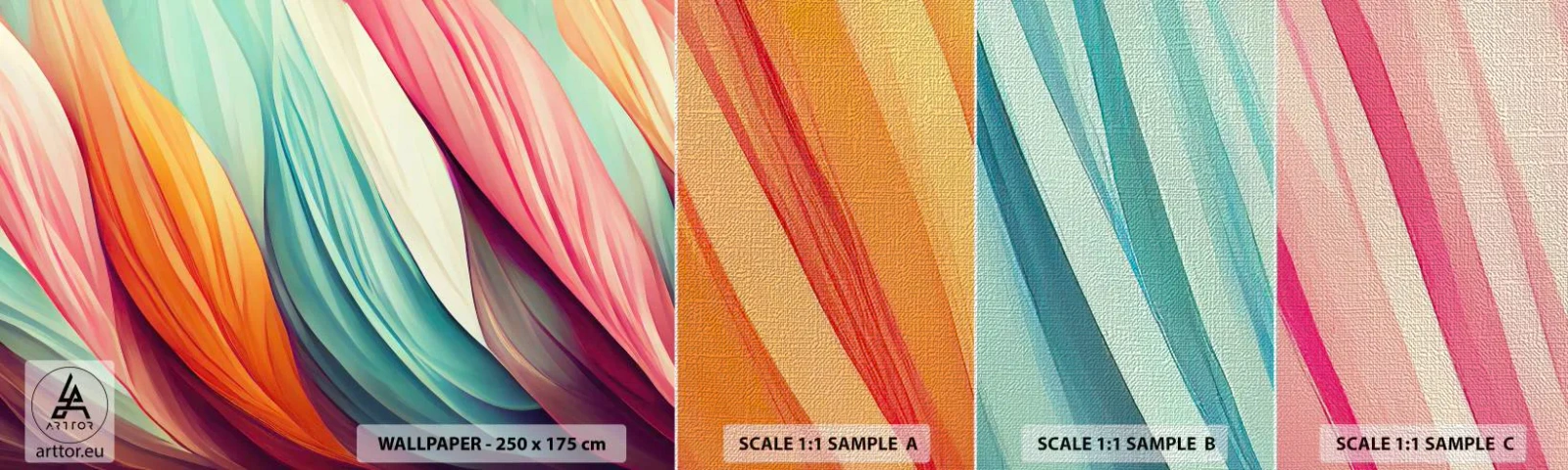 Échantillon de Papier Peint Premium Canvas - Tissage arc-en-ciel - Pastel, Lignes, Abstraction - 100x30 cm