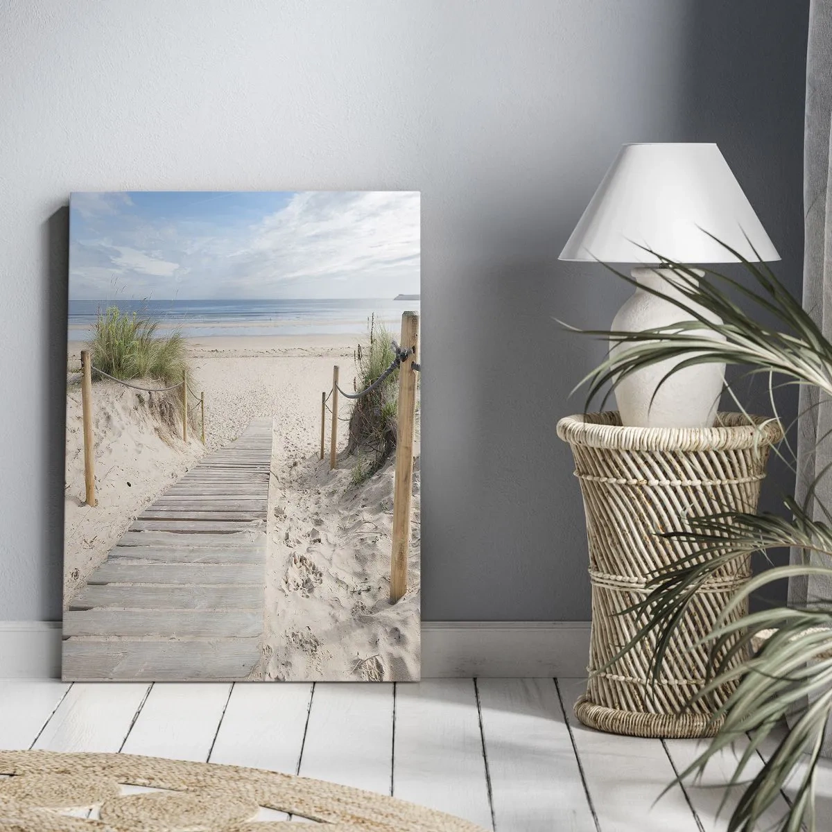 Impression sur toile - Image sur toile - Un chemin de planches menant à une plage de sable - 50x70cm - A l'horizon - Décoration murale moderne pour le salon et la chambre ARTTOR