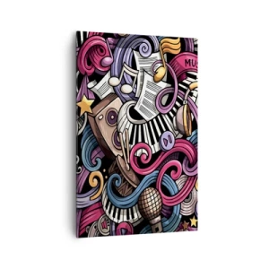 Impression sur toile - Image sur toile - Une abstraction musicale pleine d'instruments et de notes colorées. - 80x120cm - Mélodie compliquée - Décoration murale moderne pour le salon et la chambre ARTTOR