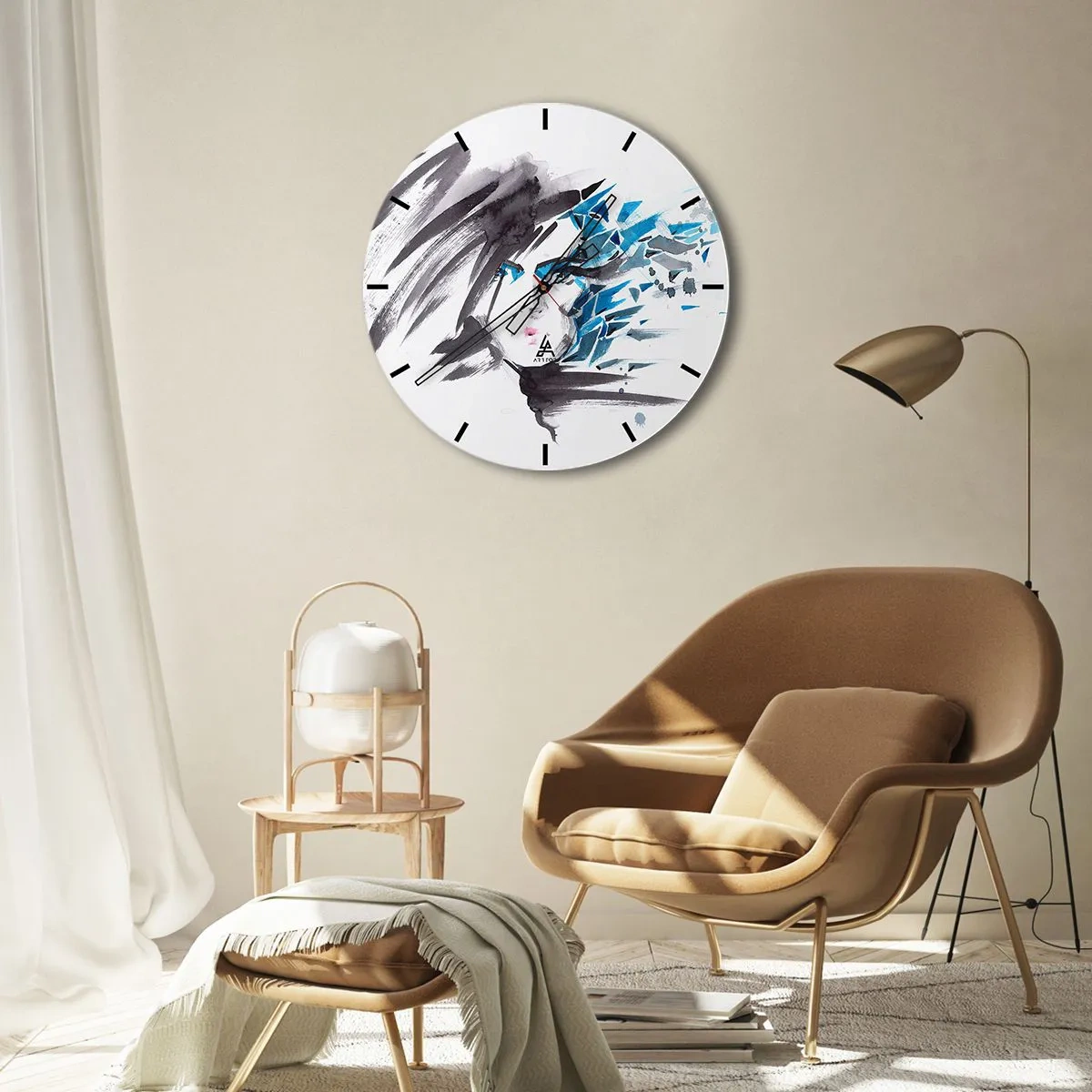 Horloge murale - Pendule murale - Portrait sensuel en gris et bleu - 40x40 cm