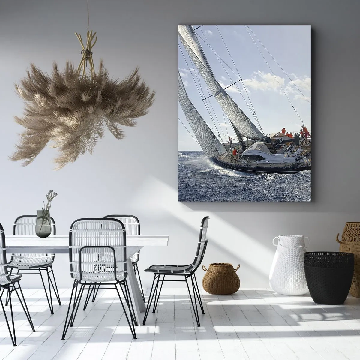 Impression sur toile - Image sur toile - Course de yachts en haute mer sous un ciel bleu - 50x70cm - Que le meilleur l'emporte - Décoration murale moderne pour le salon et la chambre ARTTOR