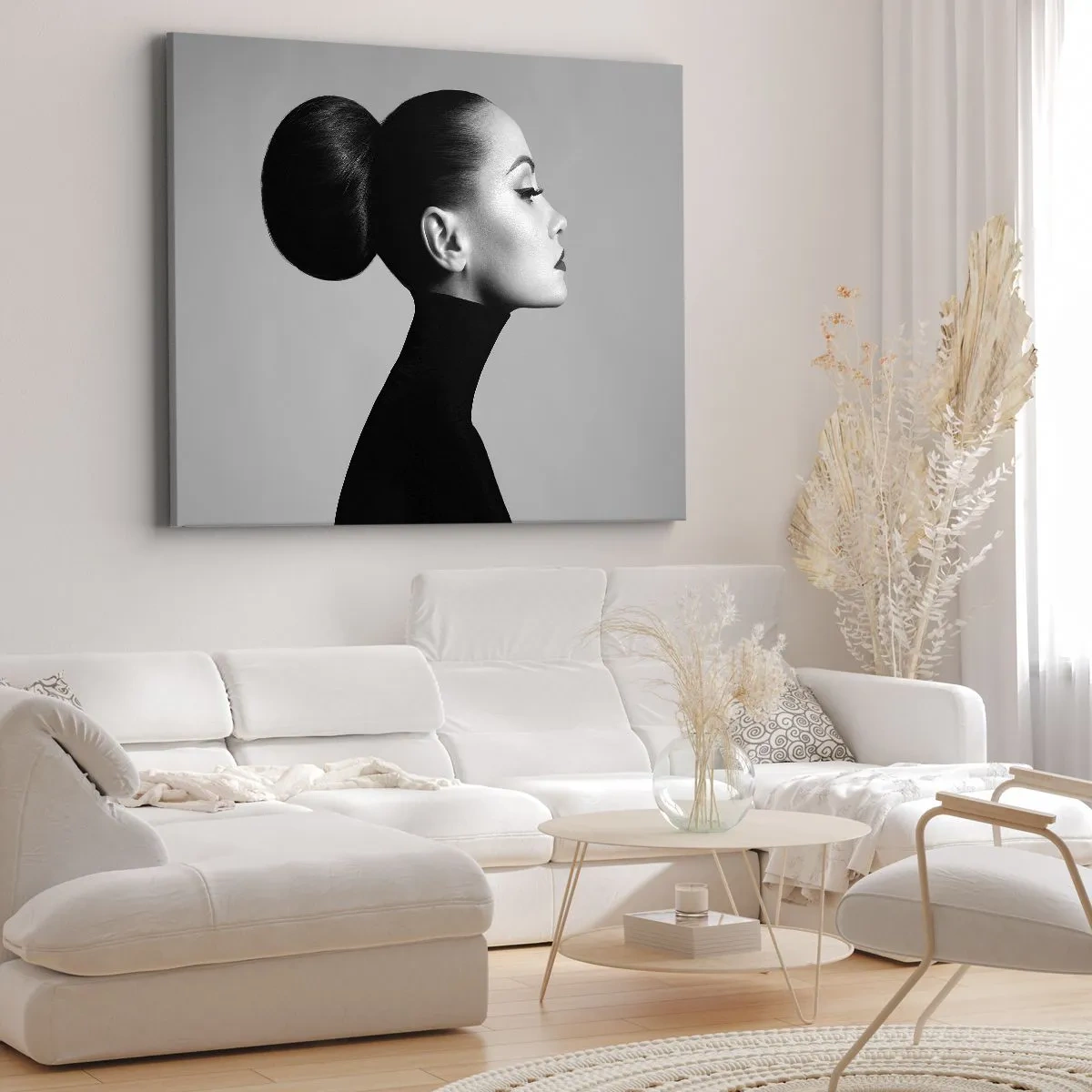 Impression sur toile - Image sur toile - Profil d'une femme en noir et blanc avec un chignon élégant - 120x80cm - Néfertiti moderne - Décoration murale moderne pour le salon et la chambre ARTTOR