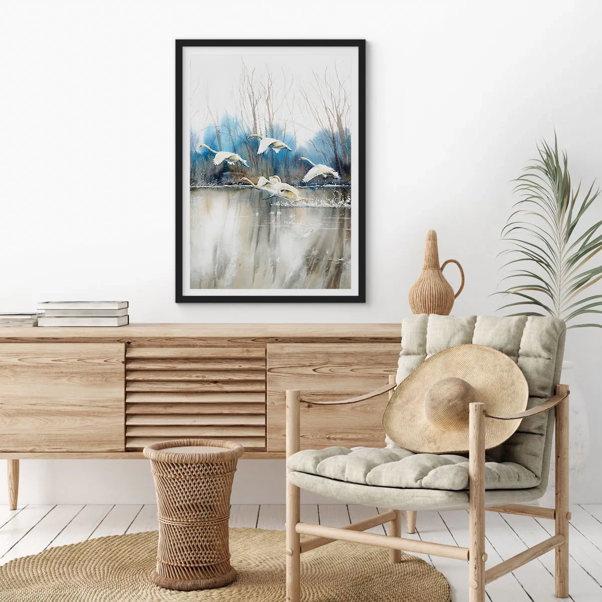 Affiche dans un cadre noir - Poster - Comme dans un conte de fées sur les cygnes sauvages - 61x91 cm