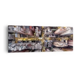Impression sur toile - Image sur toile - Une vue plongeante sur une ville pleine de gratte-ciels - 140x50cm - Salutations de Hong-Kong - Décoration murale moderne pour le salon et la chambre ARTTOR