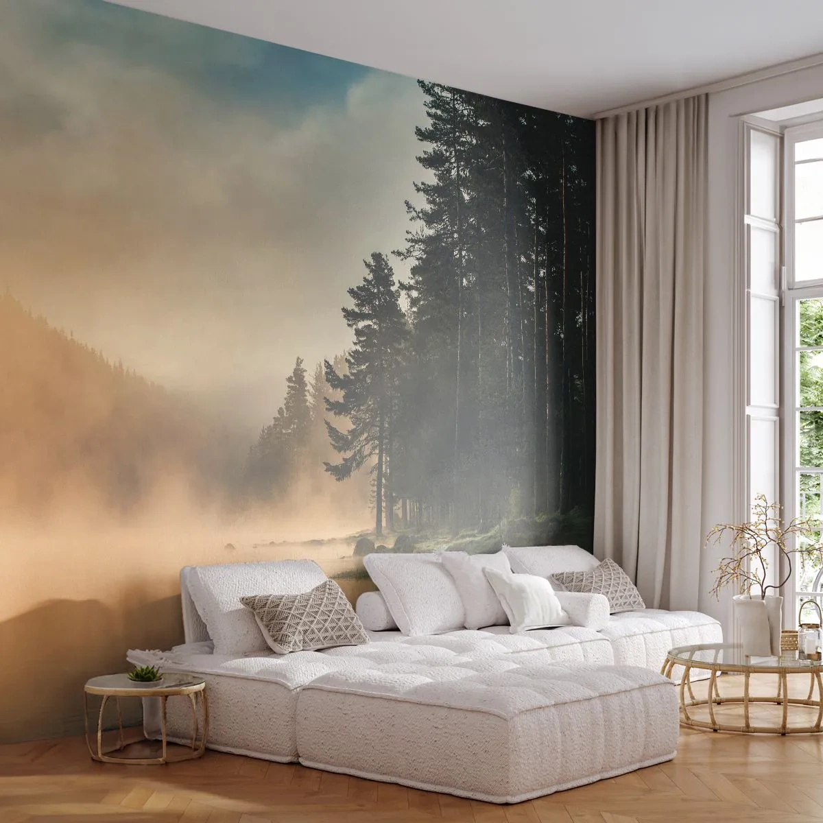 Papier Peint Photo Premium Sand - Naissance du jour - Paysage, Lac, Forêt - 500x350 cm
