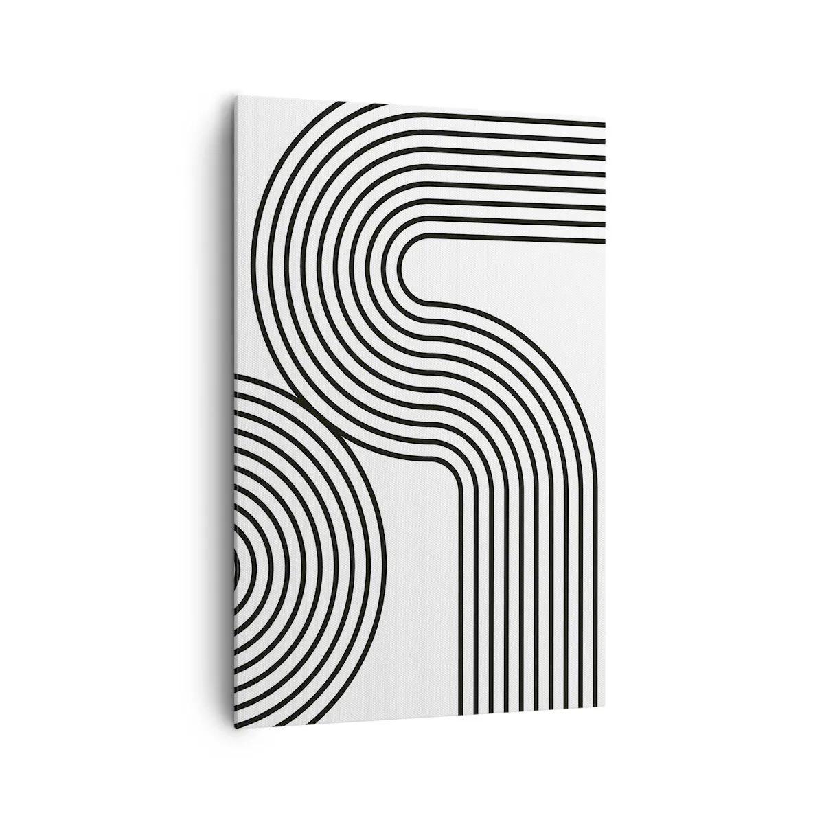 Impression sur toile - Image sur toile - Une peinture abstraite avec des lignes noires créant des motifs géométriques sur un fond blanc. - 80x120cm - En plein virage - Décoration murale moderne pour le salon et la chambre ARTTOR