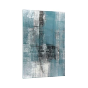 Impression sur verre - Image sur verre - Une composition abstraite dans des tons de bleu avec texture et couches. - 70x100cm - Eau et air - Décoration murale moderne pour le salon et la chambre ARTTOR