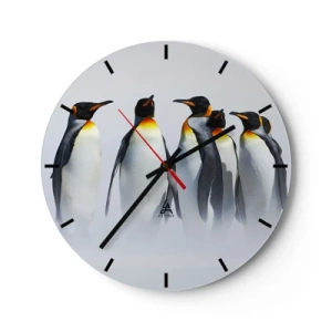 Horloge murale - Pendule murale - Un groupe de pingouins contre le brouillard - 30x30cm - Rencontre en robes de soirée - Décoration murale moderne pour le salon, la cuisine et la chambre ARTTOR