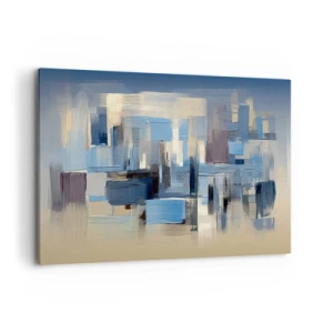 Impression sur toile - Image sur toile - Formes géométriques dans les tons de bleu et de beige - 120x80cm - Construction bleue - Décoration murale moderne pour le salon et la chambre ARTTOR