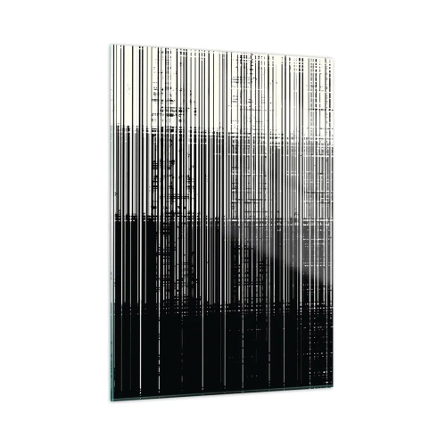Impression sur verre - Image sur verre - Abstraction en noir et blanc avec des lignes horizontales créant un dégradé - 50x70cm - Ondes et vibrations - Décoration murale moderne pour le salon et la chambre ARTTOR
