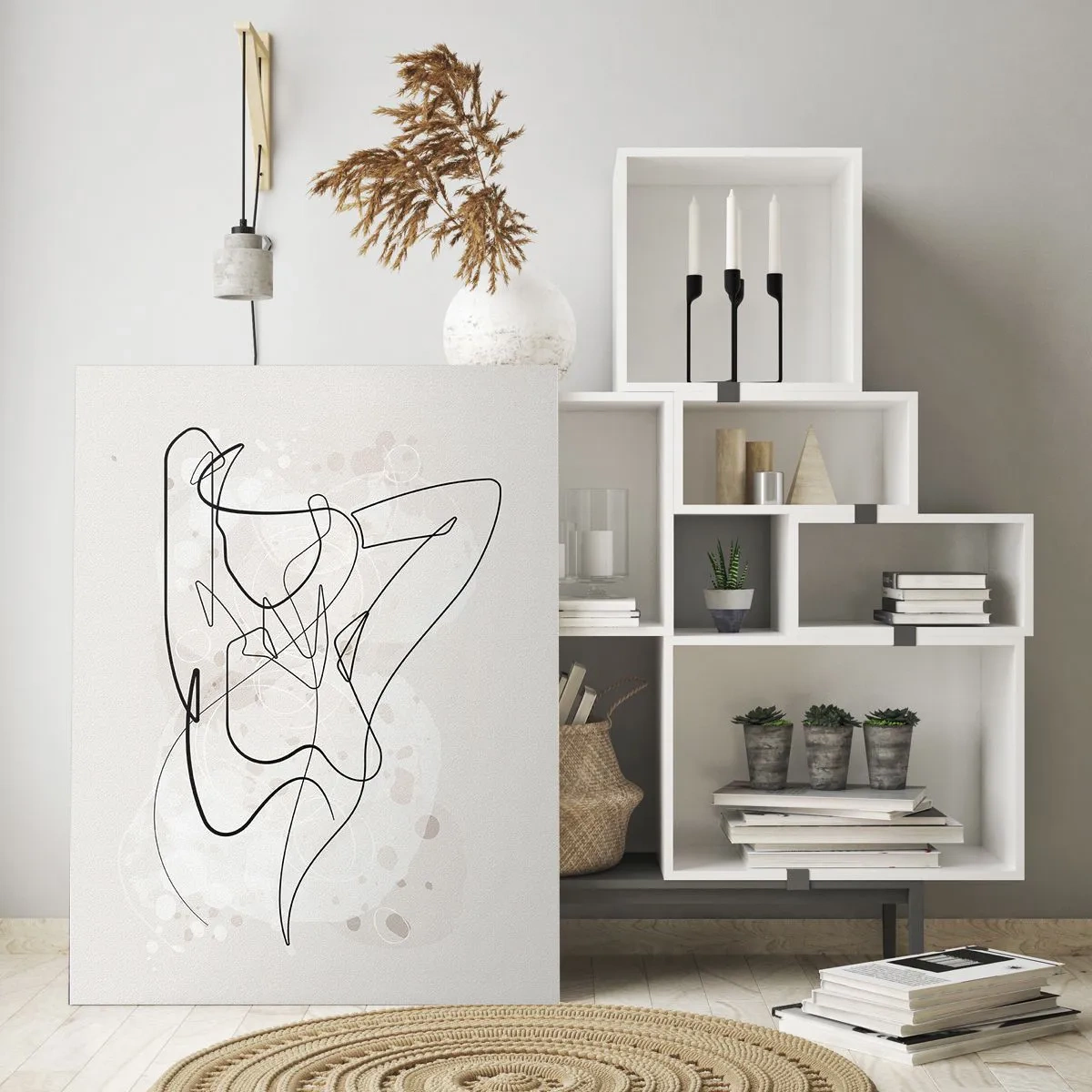 Impression sur verre - Image sur verre - Figure d'art linéaire abstraite sur fond clair - 70x100cm - L'art de la séduction - Décoration murale moderne pour le salon et la chambre ARTTOR