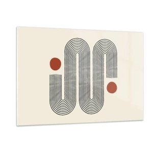 Impression sur verre - Image sur verre - Motif de lignes minimaliste à pois rouges - 120x80cm - Du début à la fin - Décoration murale moderne pour le salon et la chambre ARTTOR