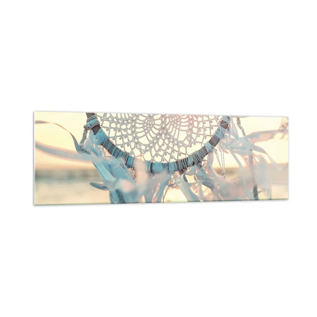 Impression sur verre - Image sur verre - Un attrape-rêves délicat sur fond de soleil couchant - 160x50cm - Totem en dentelle - Décoration murale moderne pour le salon et la chambre ARTTOR