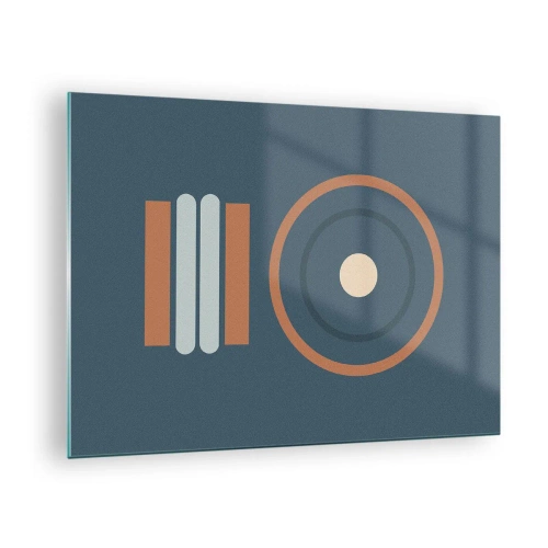 Impression sur verre - Image sur verre - Formes géométriques abstraites aux couleurs douces, comportant des cercles et des lignes - 70x50cm - Essence des choses - Décoration murale moderne pour le salon et la chambre ARTTOR