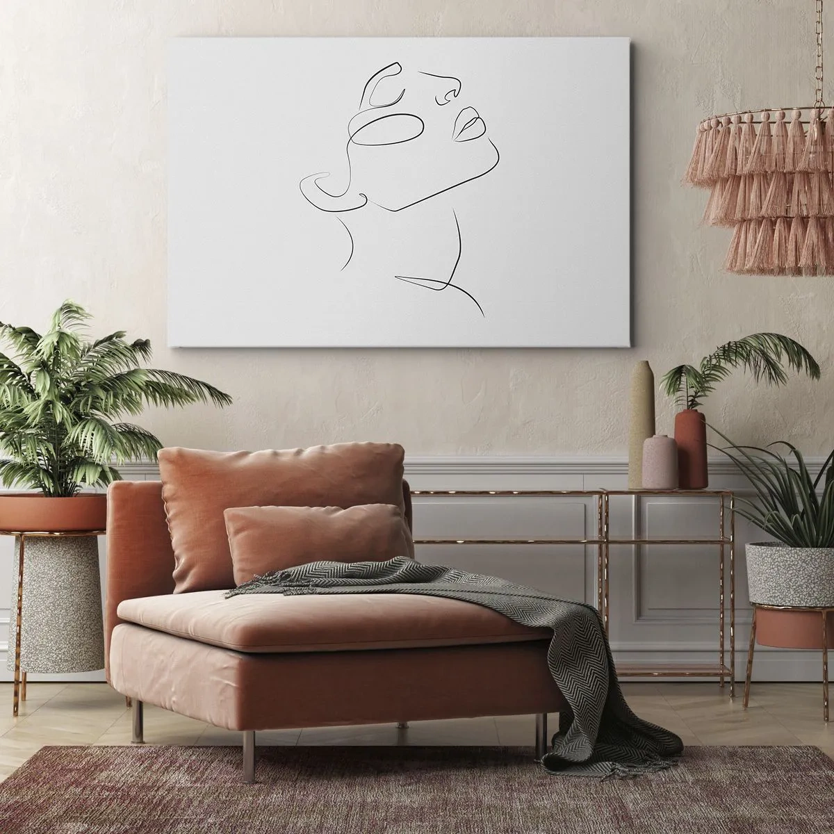 Impression sur toile - Image sur toile - Un croquis minimaliste du visage d'une femme de profil. - 100x70cm - Méandre du rêve - Décoration murale moderne pour le salon et la chambre ARTTOR