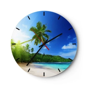 Horloge murale - Pendule murale - Une plage avec des palmiers et une mer turquoise sous un ciel bleu - 30x30cm - La douceur des tropiques - Décoration murale moderne pour le salon, la cuisine et la chambre ARTTOR